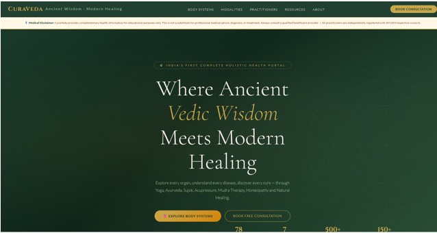CuraVeda holistic health portal — integrating Ayurveda, Yoga, Sujok and natural healing